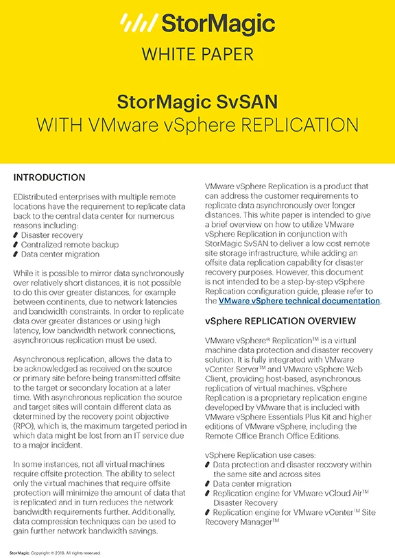 StorMagic SvSAN with VMware vSphere replication white paper