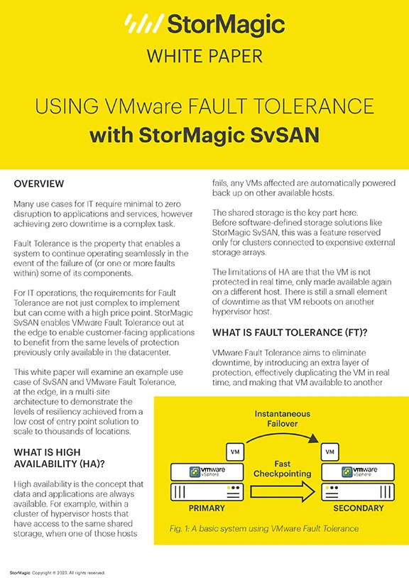 VMware Fault Tolerance with StorMagic SvSAN