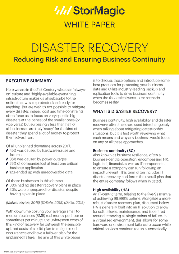 Disaster Recovery - Reducing Risk and Ensuring Business Continuity