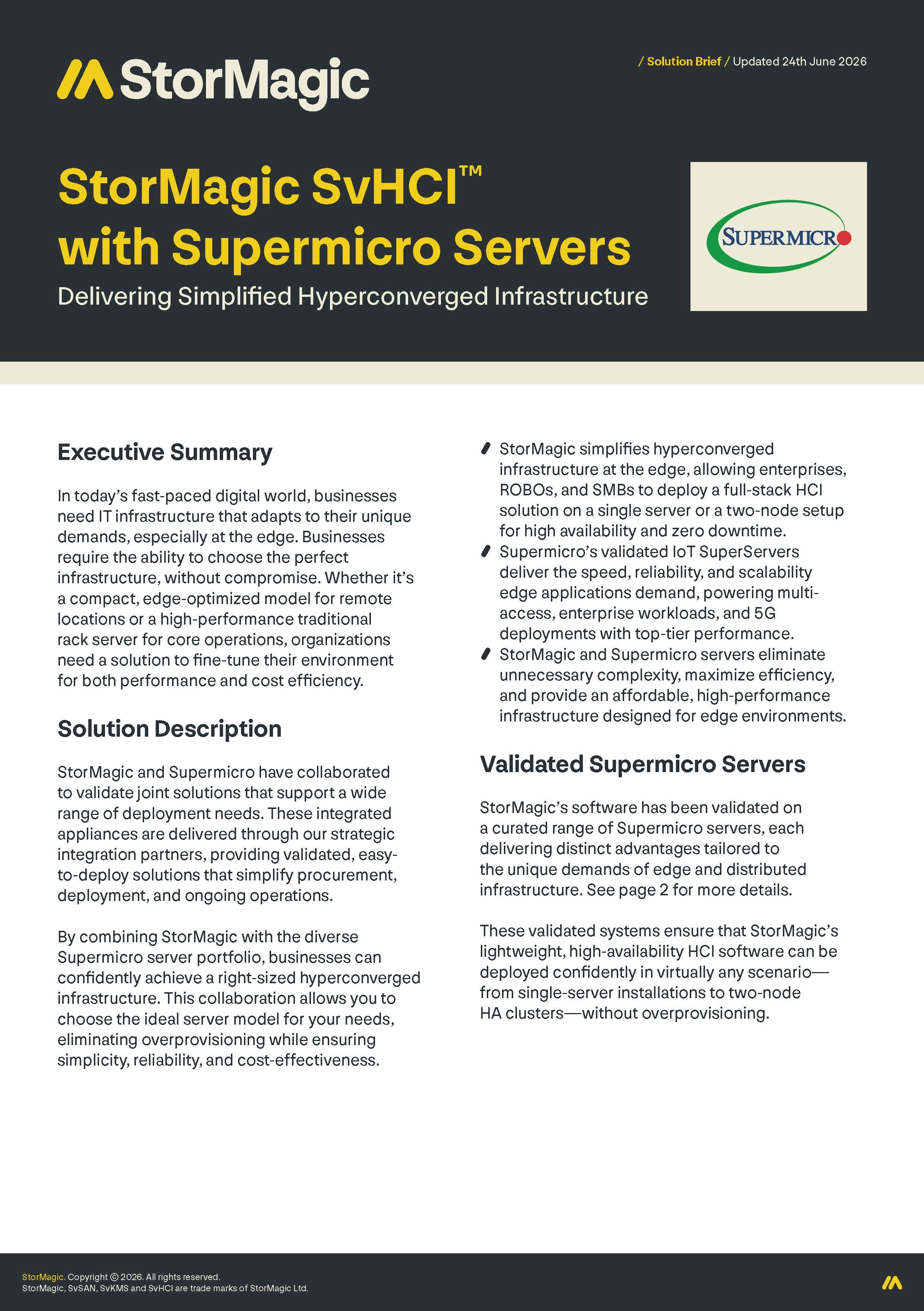 StorMagic SvHCI with Supermicro Servers Solution Brief